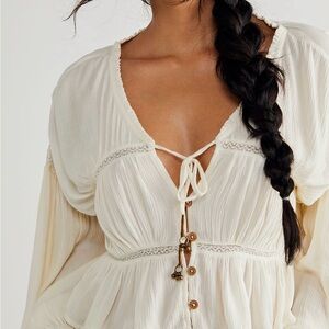 Free People Cream Button-Front Blouse